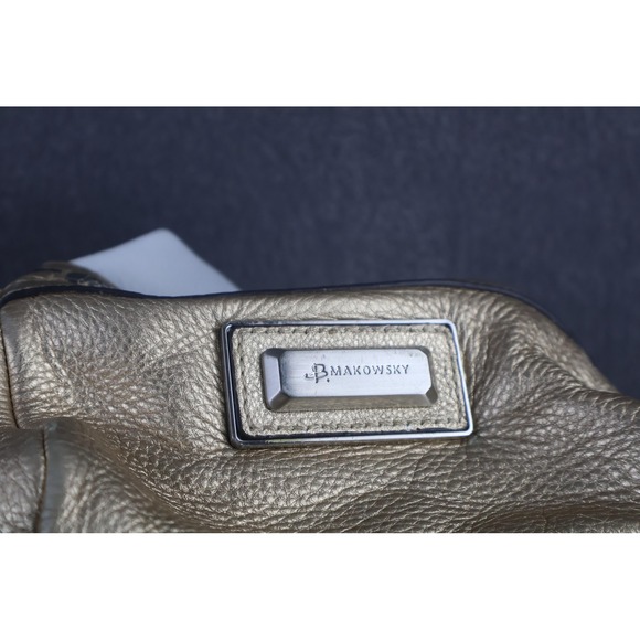 B Makowsky Shoulder Bag Womens Medium Gold White Leather Zip Purse Handbag - Picture 10 of 11